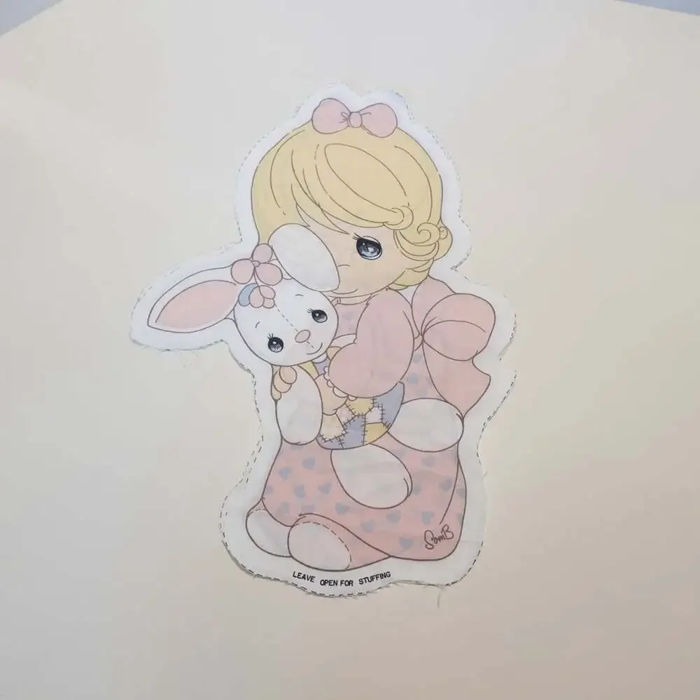 VTG 1985 Precious Moments Girl with Bunny Cut and Sew Pillow Doll Fabric Panel
